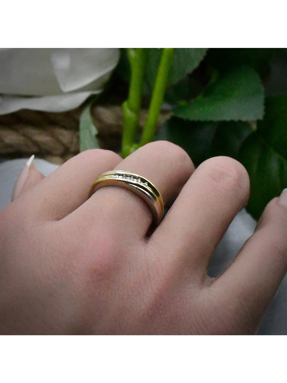 EC Sterling Silver 10K Yellow Gold Diamond Accent Band Ring 925 Size 6.75